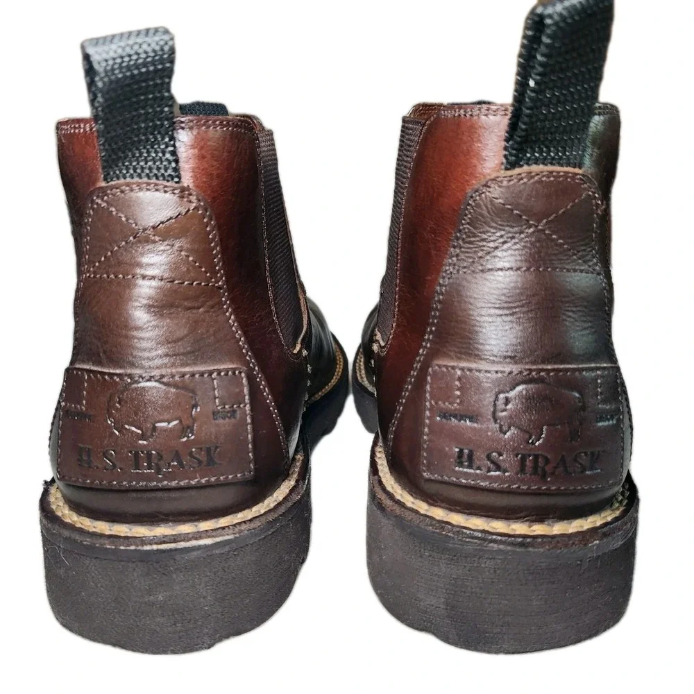 H.S. TRASK Chelsea Boots Mens 11.5 M Brown Genuine Bison Leather Brazil Slip-On